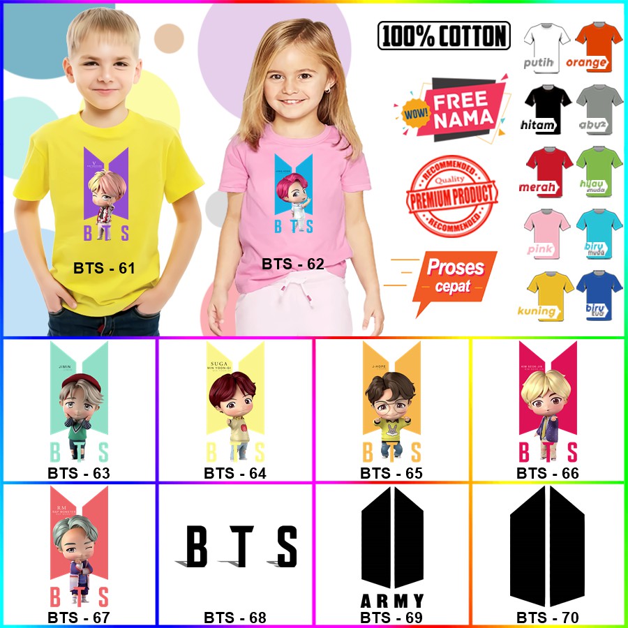 Baju Kaos ANAK DAN DEWASA BTS COUPLE (FREE NAMA)