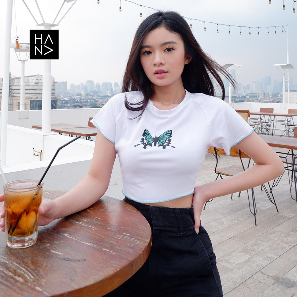 HanaFashion.JKT - Mariposa Crop Top Kaos Butterfly Murah Wanita - CT150