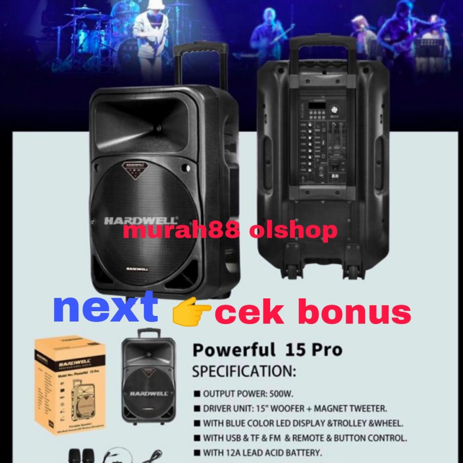 Speaker Aktif Portable 15 Inch Hardwell Powerfull 15 Pro 500 Watt 3mic