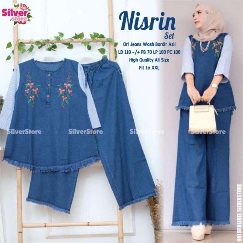 Nisrin Set Jeans Bahan Jeans Wash Premium - Pakaian Wanita - Setelan Wanita - Fashion Muslim - bisa 