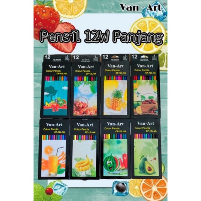 

(HARGA per set 12 warna) Pensil 12W Panjang Van-Art, pensil 12 warna panjang,