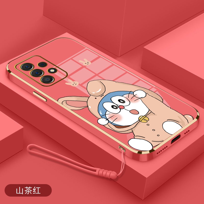 Casing Soft Case Silikon Motif Doraemon / Kelinci Untuk Samsung A70 A71 A51 A750 A7 2018 A22 4G A22 5G-Merah tua