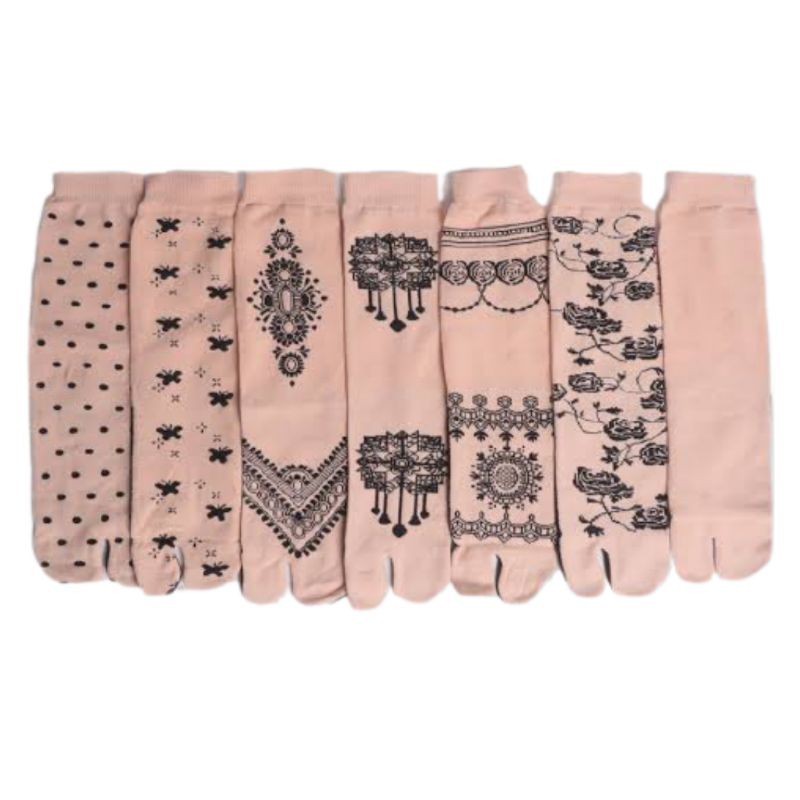 ( 6 & 12PASANG ) Kaos kaki jempol muslimah / kaos kaki 2 jari MOTif ( bahan nilon )-3