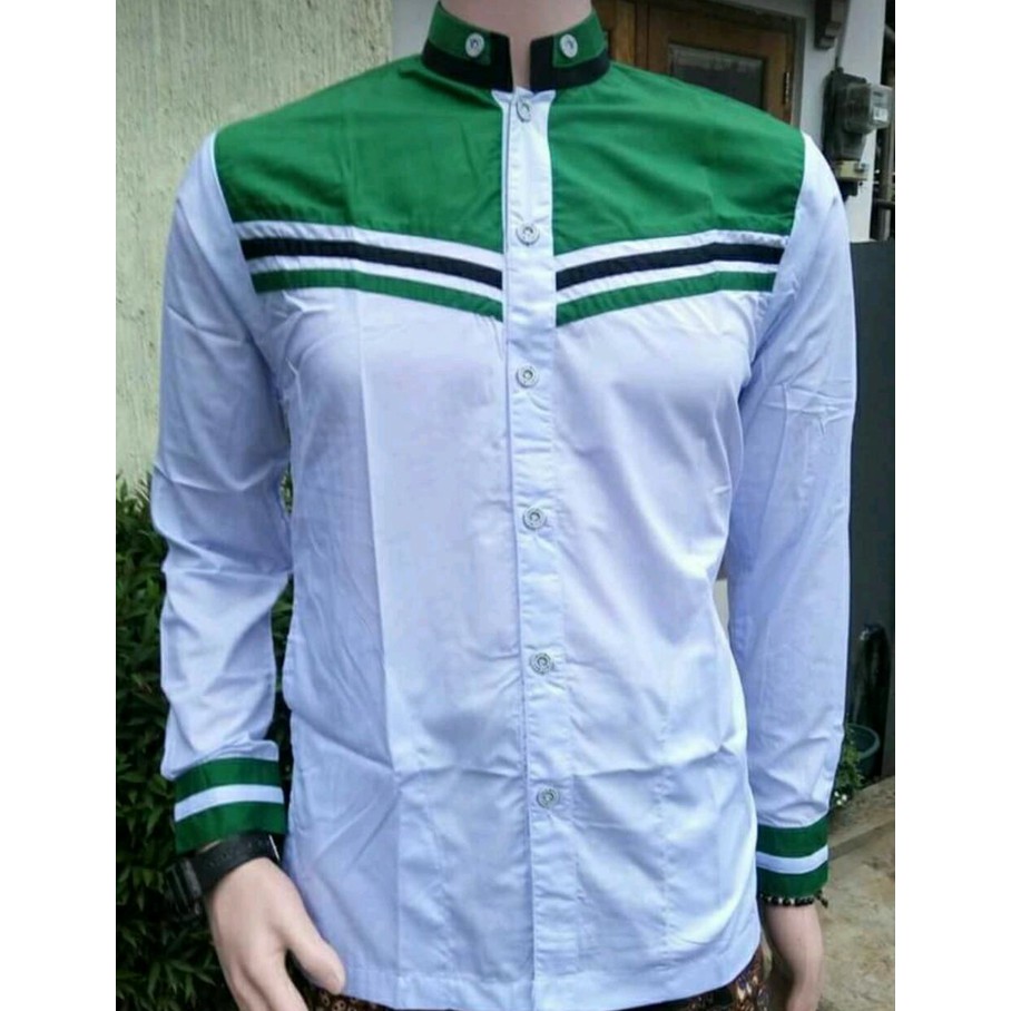 Baju Koko Hadroh Putih Kombinasi Hijau Shopee Indonesia