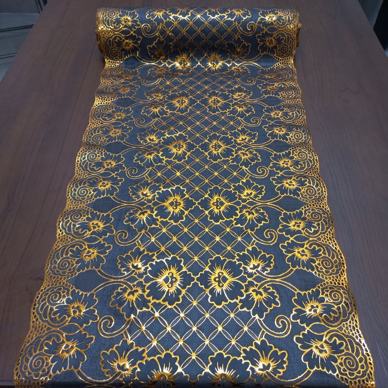 Taplak Meja Tamu Plastik Meteran Warna Black Gold Hitam Emas