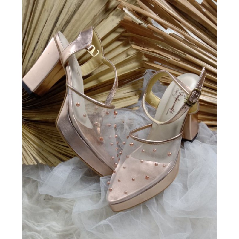 sepatu purri rosegold sepatu wanita cantik tinggi 9cm hak tahu