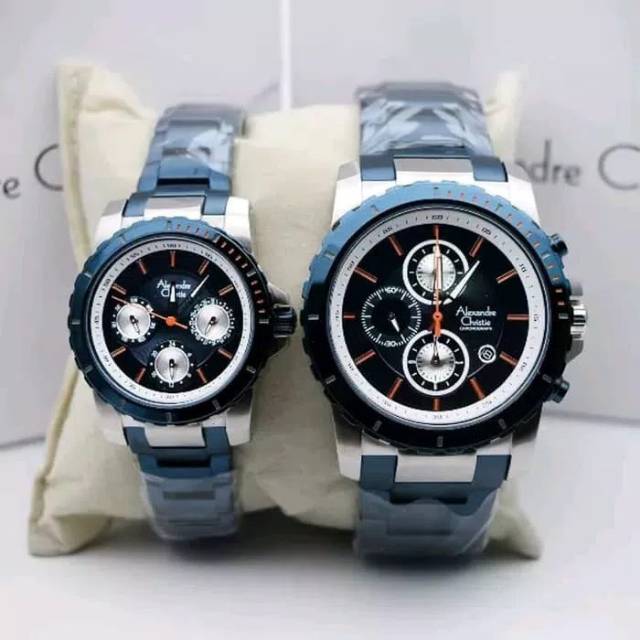 JAM TANGAN ALEXANDRE CHRISTIE AC6141 AC 6141 BLUE SILVER COUPLE
