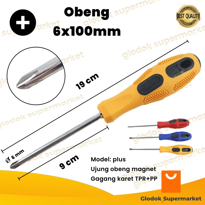 Obeng Karet Plus 3.5 inch Diameter 6mm Panjang Besi 9cm Magnet