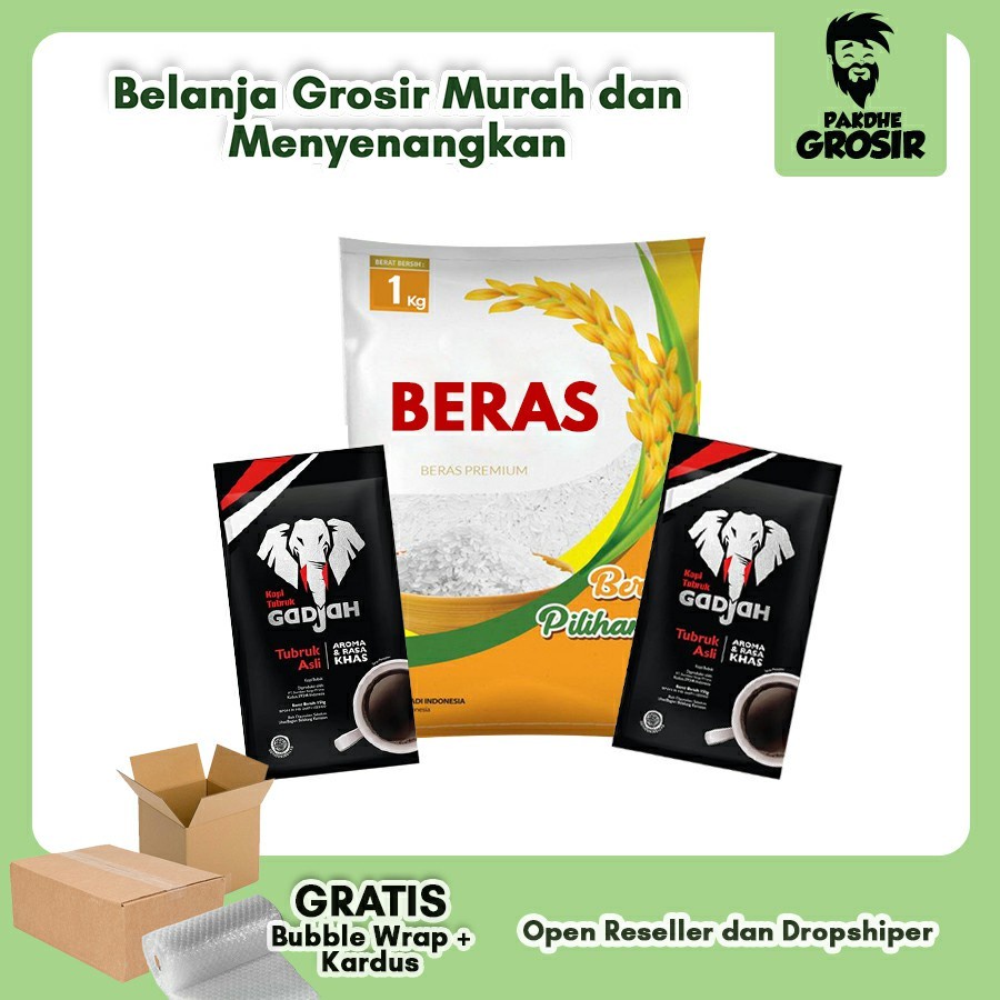 

Paket Sembako - Beras 1kg + Kopi Tubruk 2pcs