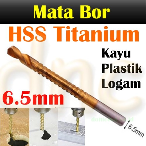 Mata Bor Gergaji Kayu HSS Drill Bit Titanium 6.5mm Kayu Logam Plastik