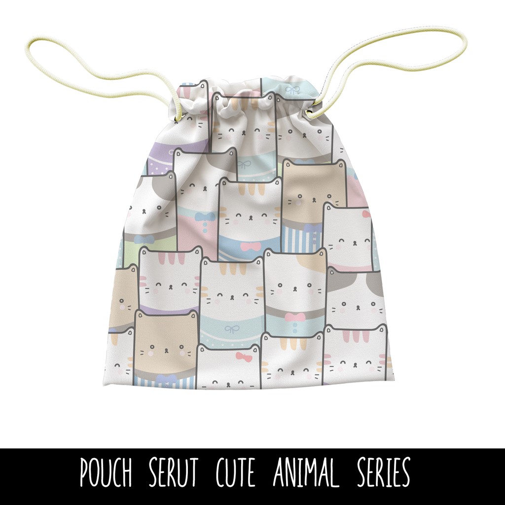 Full Print Pouch Serut Cute Animal Pattern Bisa Request Tulisan