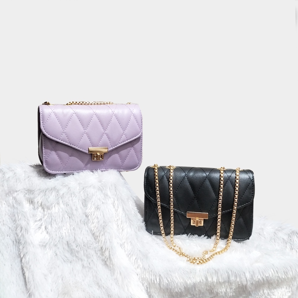 Tas Selempang Wanita Fashion Terbaru tas tali rantai Sling Bag motif belah ketupat Murah Kekinian