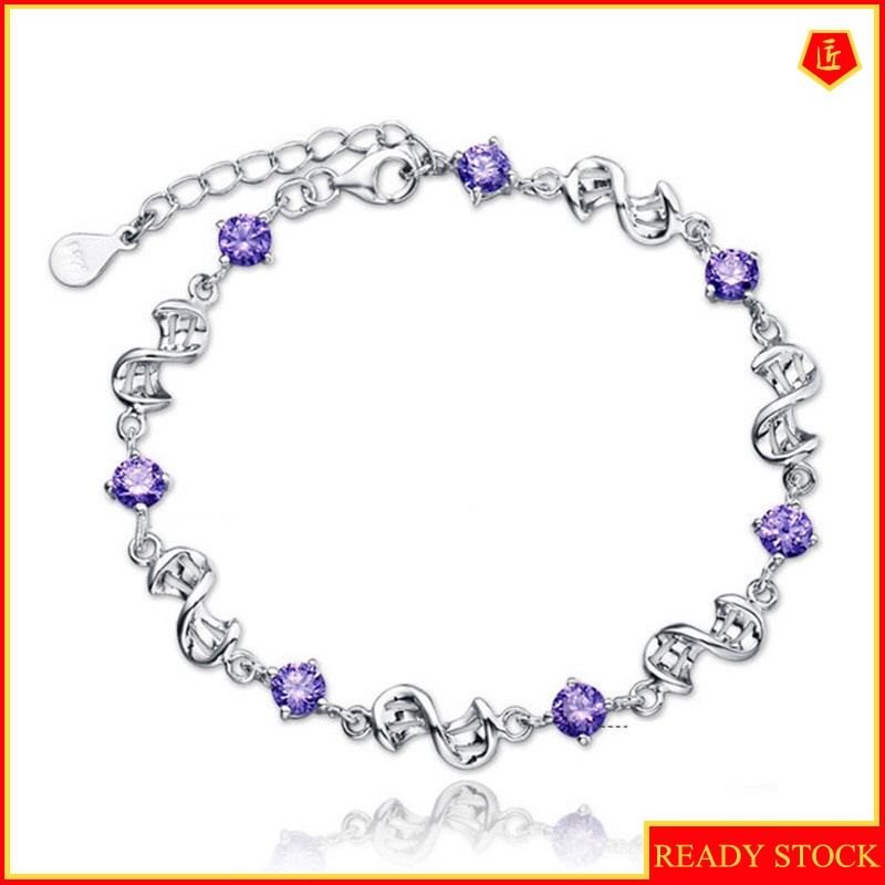 [Ready Stock]Stylish Elegant Amethyst Silver Bracelet