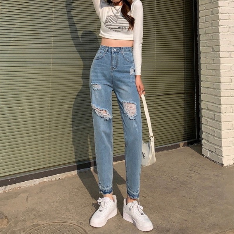 JEANS  BOYFRIEND CELANA WANITA RIPPED HIGHWAIST PANJANG BAGGY DENIM HW KULOT MX876