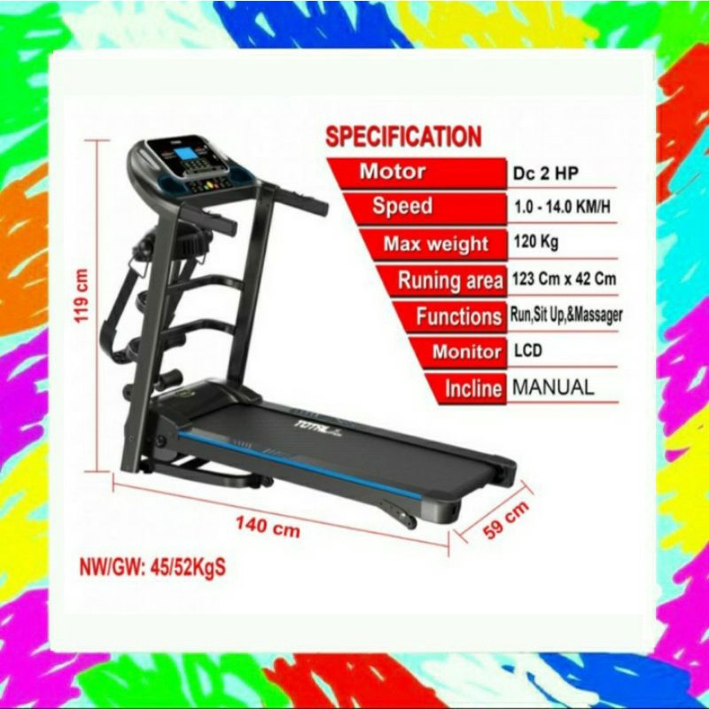 Treadmill elektrik total tl619/Treadmill tl619/treadmill TL 619/Treadmill elektrik 2hp