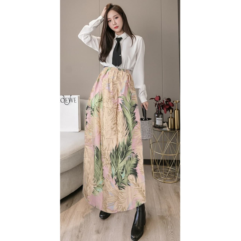 IZANY Rok Panjang Maxi Skirt-GIANT LEAF PINK