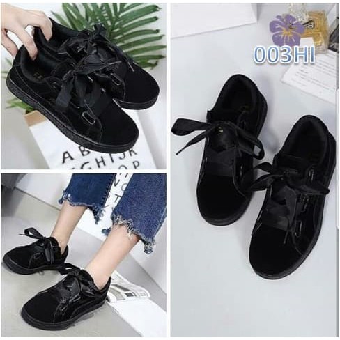 Terlaris {pg} Sepatu Wanita Sneakers Duma Tali Pita - 003 - Hitam, 37