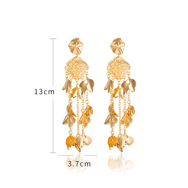 LRC Anting Tusuk Fashion Geometric Irregular Leaf Tassel Earrings  F4803X