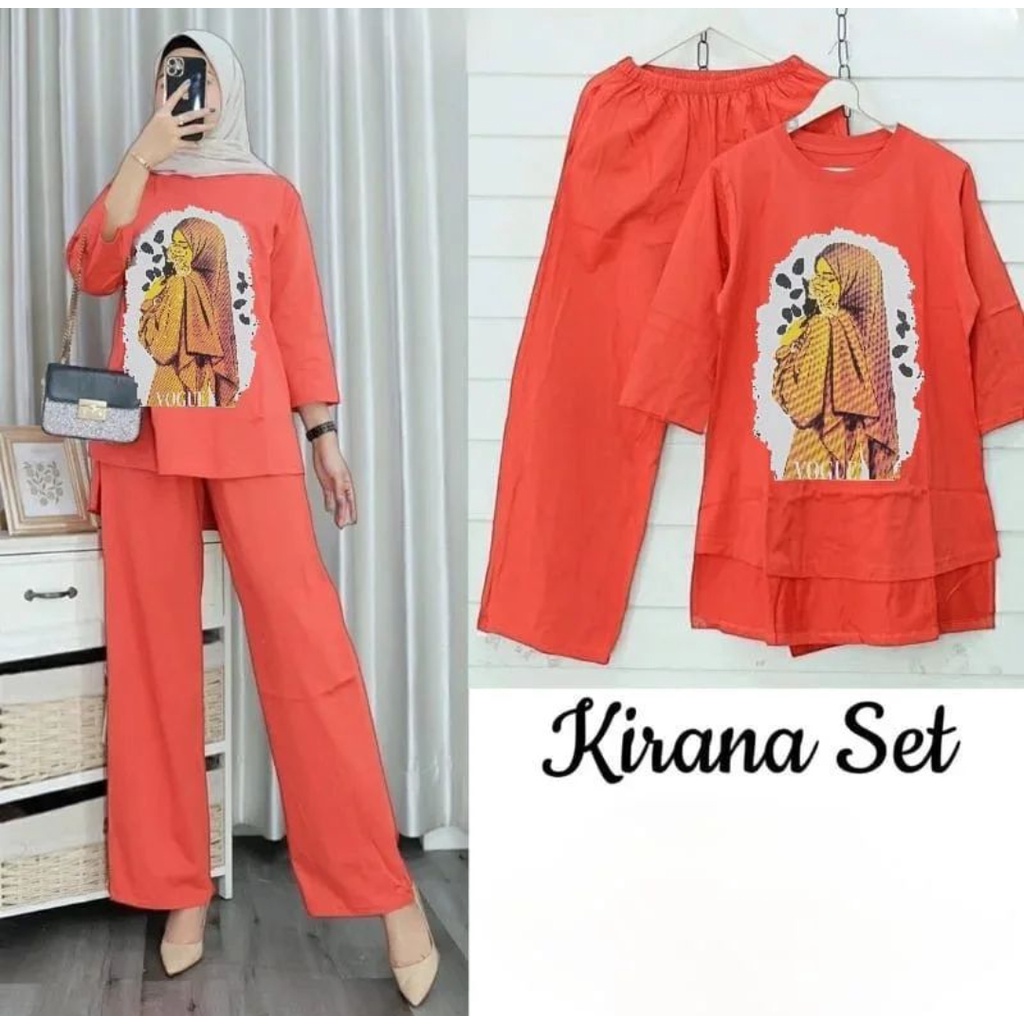 Kirana set kaos wanita lengan 3/4 - one set kekinian - setalan manita