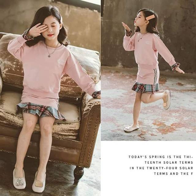 Setelan Rok Anak Perempuan Happy GREEN/PINK