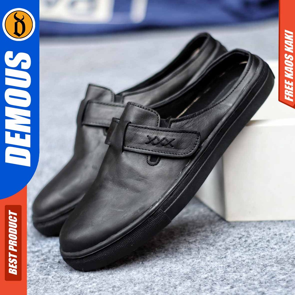 DEMOUS ZLOP Sepatu Sandal Kulit Bustong/Tutong Hitam Pria