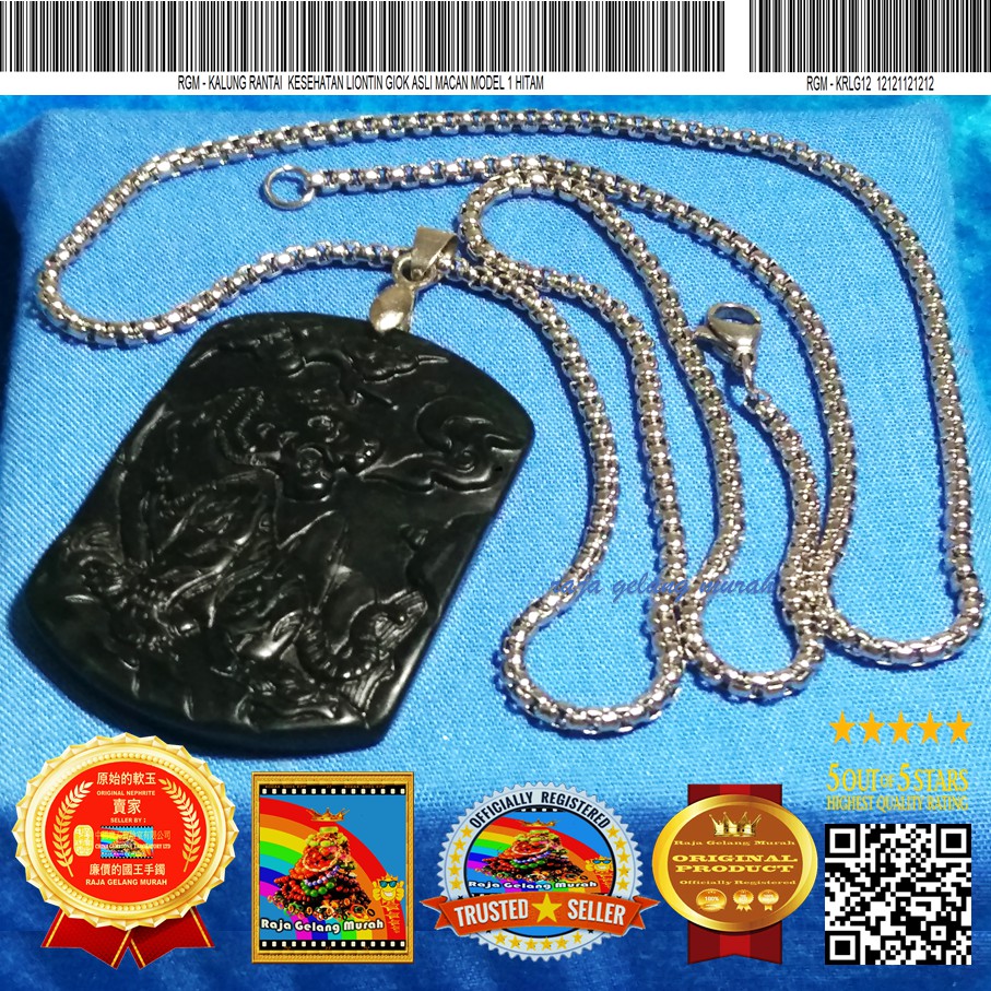 Raja Gelang Murah  Kalung Rantai  Kesehatan Liontin Giok asli Macan Model 1 Hitam