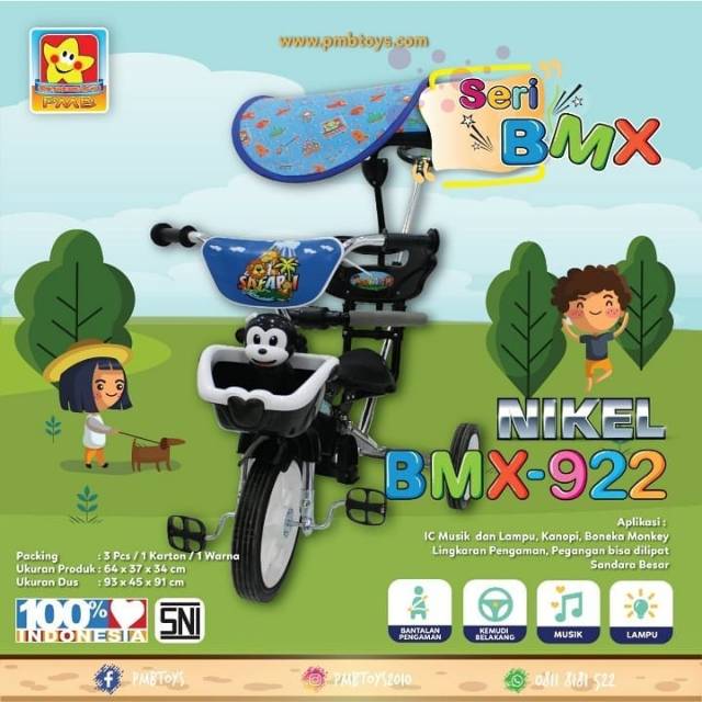 SEPEDA ANAK RODA TIGA PMB 922-CP BMX CHROME DAN WARNA KANOPI MUSIC