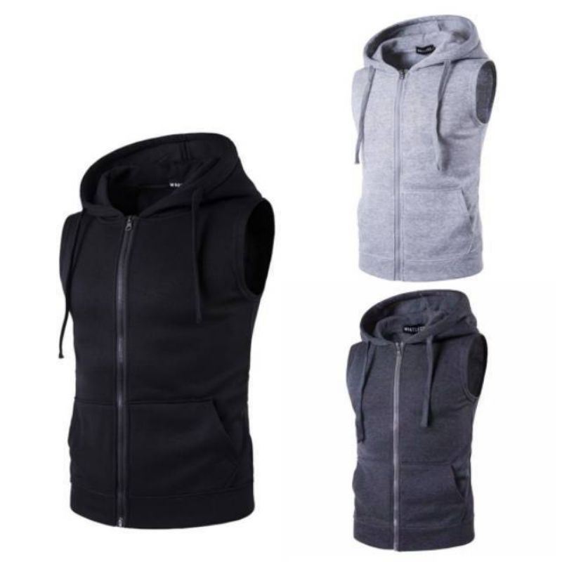 Rompi pria fleece vest Hoodie zipper