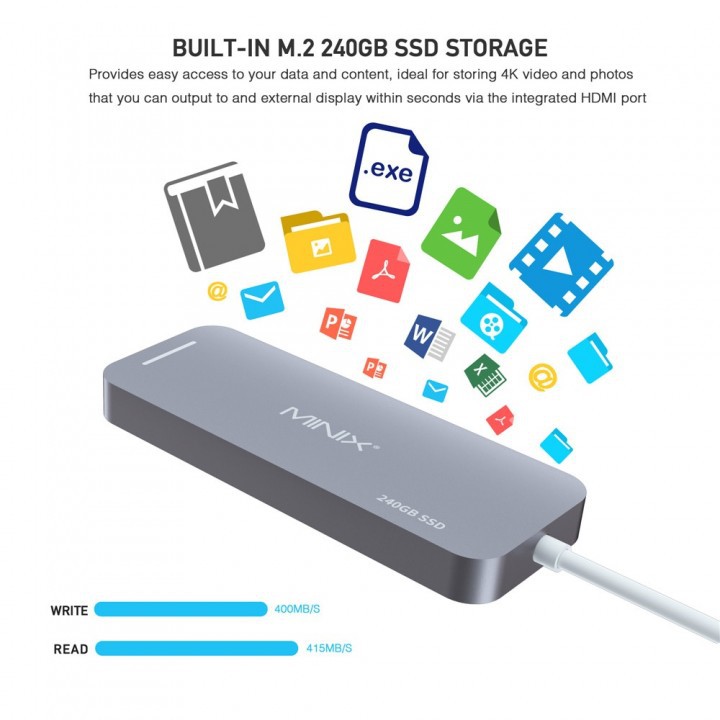 MINIX NEO S2 - USB-C Multiport 240GB SSD Storage Hub for Laptop/Notebook with Type-C Port