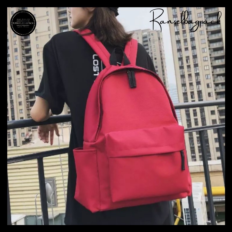 Tas Ransel Backpack Wanita Pria Sekolah Polos Korea Distro Murah Cewek Cowok Pria Wanita