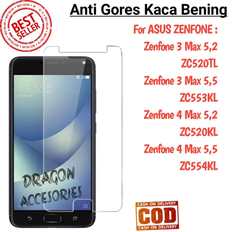 Zenfone 3 4 Max 5,2 5,5 ZC520TL ZC553KL ZC520KL ZC554KL Anti Gores Kaca Bening Screen Tempered Glass