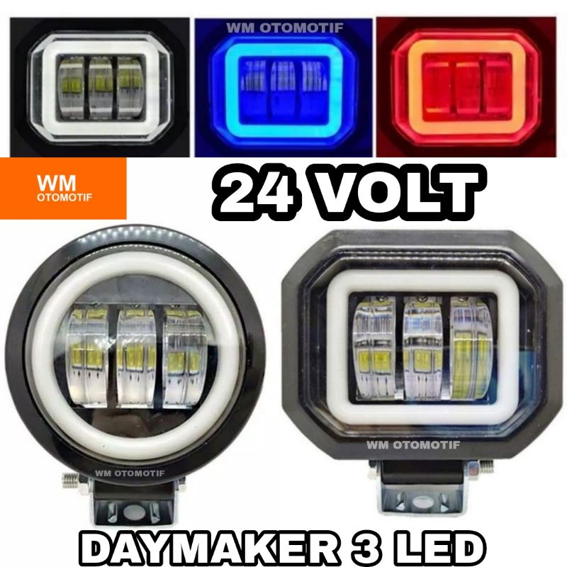 Lampu LED Tembak CWL 24 Volt Truk Bus Fuso Daymaker Mini 3 Mata Angel Eye 4D Lens Sorot Tronton Canter Box L300 Truck Motor Mobil Bulat Kotak Foglamp Offroad Cutoff Waterproof Worklight Light Bar Cree