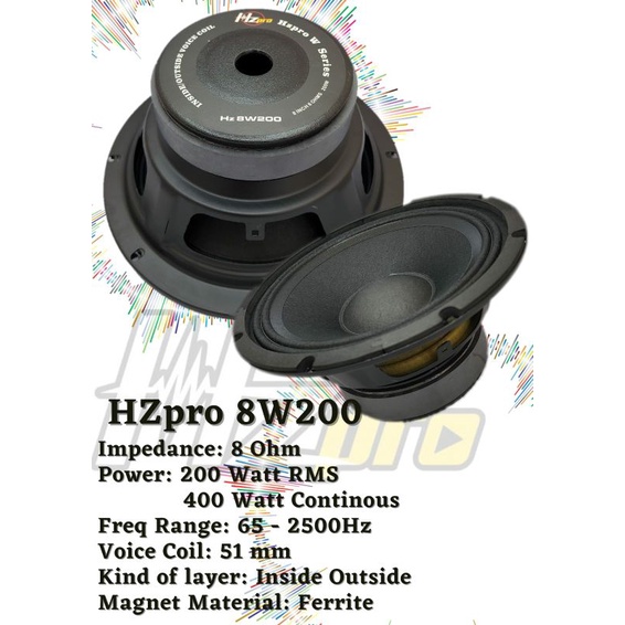 SPEAKER 8 INCH HZ PRO 8W200