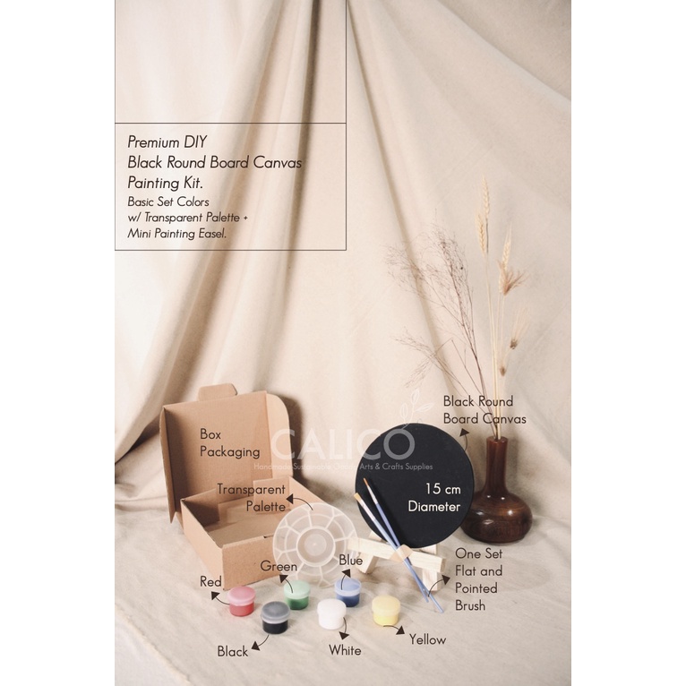 

DIY SET BLACK AND WHITE ROUND CANVAS BOARD KANVAS TRIPLEK PAINTING KIT 15x15 CM WITH EASEL
