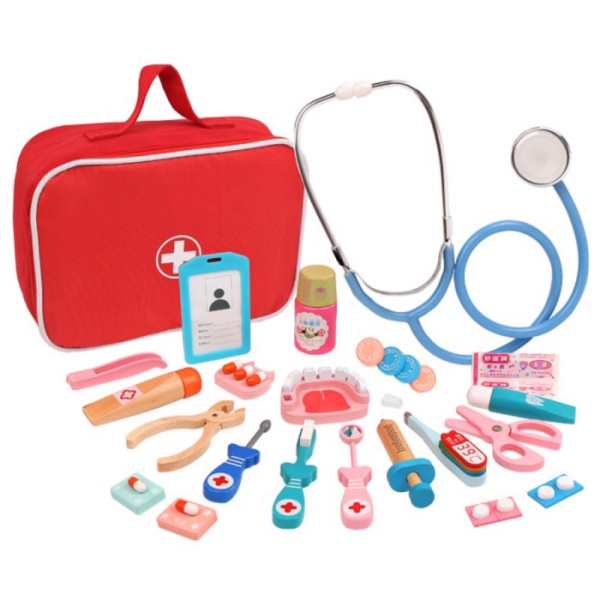 

WOODEN DOCTOR WITH RED BAG BOX PUTIH PRETEND-MAINAN DOKTER GIGI KAYU Murah