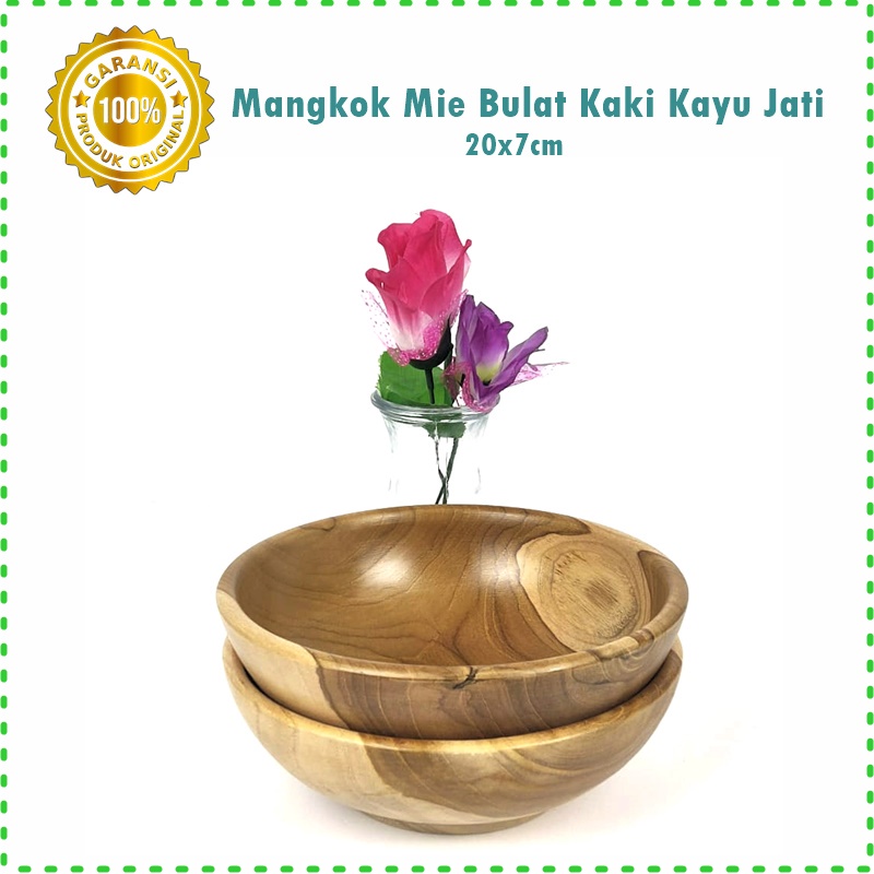 Mangkok Mie Bulat Kaki Kayu Jati 15cm/18cm/20cm