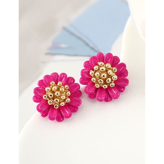 LRC Anting Tusuk Fashion Red Alloy Small Flower Resin Earrings Y63690