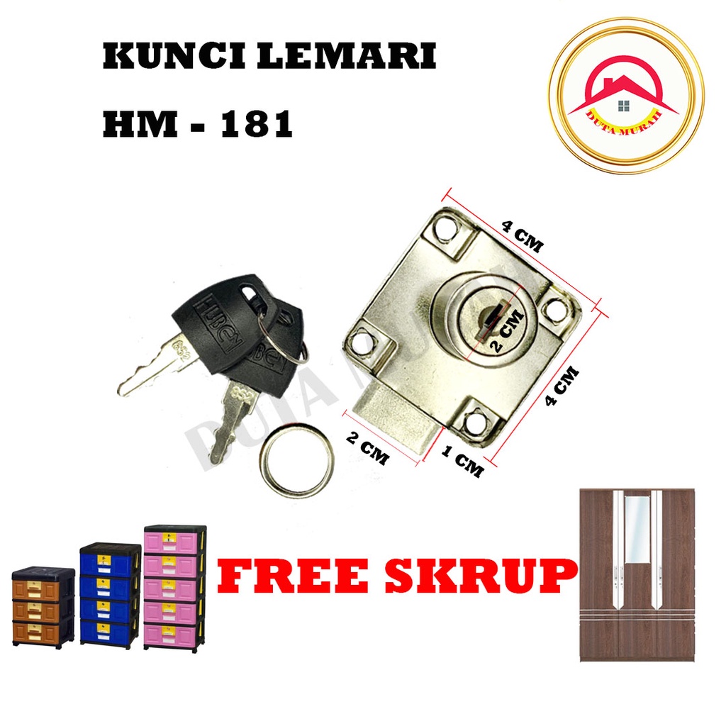 Kunci Loker Lemari / Laci HM 181 Camlock Besi Plat... Free Skrup .. Kwalitas Terbaik