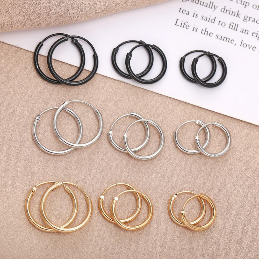 Timekey 1 Pasang Anting Bulat Bahan Metal Gaya Punkhip Hop Untuk Wanita A1K9