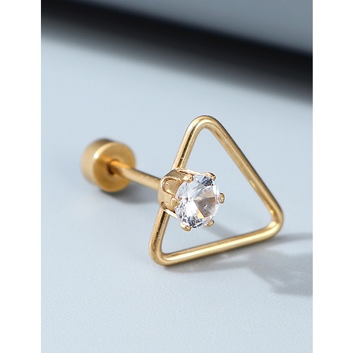 LRC Anting Fashion Gold Color Diamond-studded Triangle Alloy Single Stud Earrings