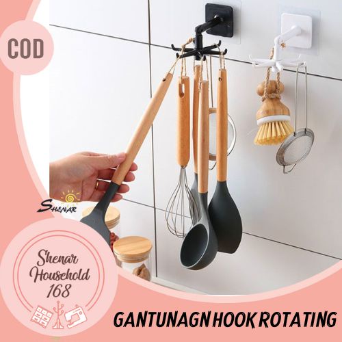 SHENAR , GANTUNGAN DAPUR GANTUNGAAN HOOK PUTAR GANTUNGAN TEMPEL 6 KAIT 360 DERAJAT GANTUNGAN SERBAGUNA MULTIFUNGSI  GANTUNGAN HOOK DAPUR - BISA COD