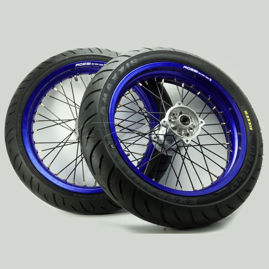 WHEELSET BAN SET SUPERMOTO KLX  VELG BIRU TROMOL ORI BAN MAXXIS