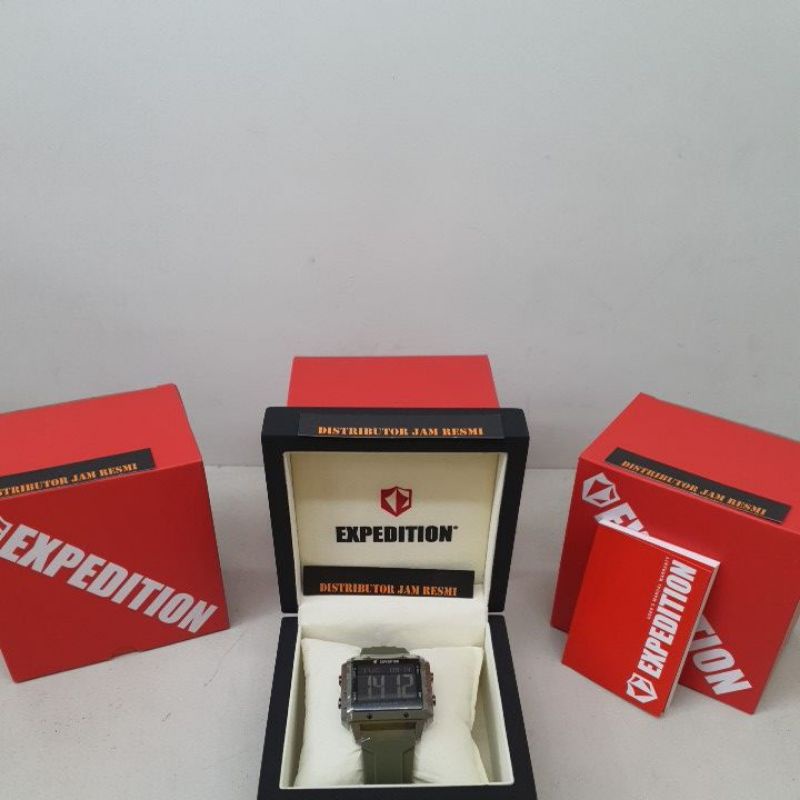 Jam Tangan Wanita Digital Expedition E6817M E 6817 M E6817 M E 6817M All Green Army Dial Black