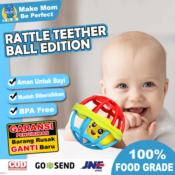 BALL | Mainan Edukasi Anak / Mainan Bayi Bola Rattle Teether Kerincing Motif Lebah BPA FREE