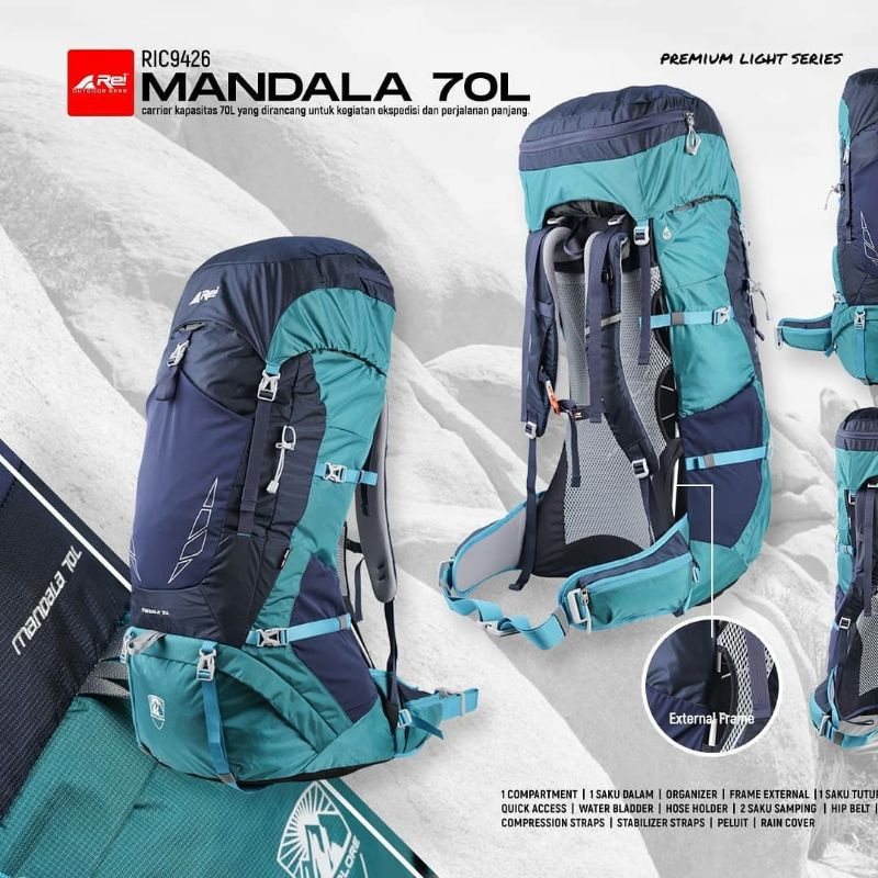 Tas Gunung Carier Premium Mandala 70L Arei - rei mandala 70L - tas gunung arei mandala 70L