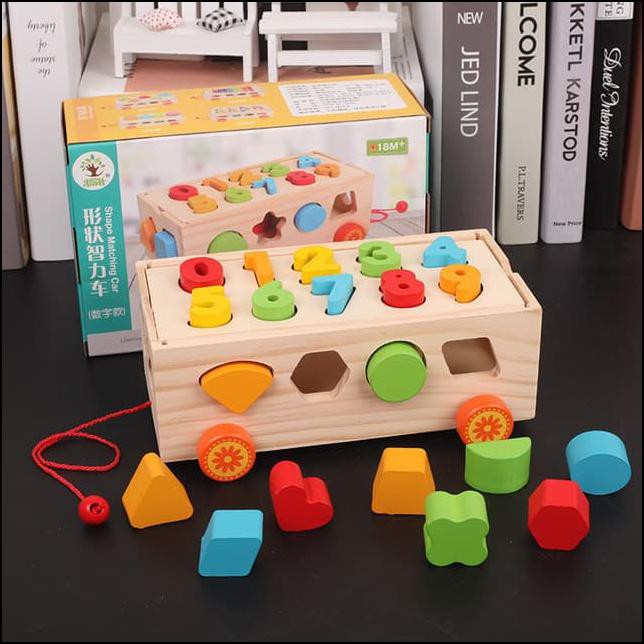 MAINAN EDUKASI SHAPE SORTER SHAPE MATCHING CAR WOODEN TOY