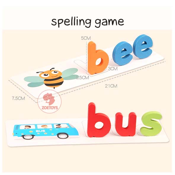 Zoetoys Spelling Game | Treehole Moveable Wooden Word Jumble Letter | Words Learning Game Kids Matching Card Puzzle Montessori | Belajar Mengeja Kata Mengenal Huruf Alphabet | Mainan Anak Edukasi