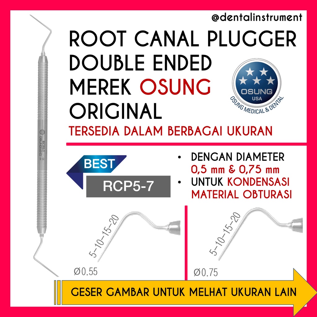 Root Canal Plugger Double Ended Merek Osung Original Berbagai Ukuran