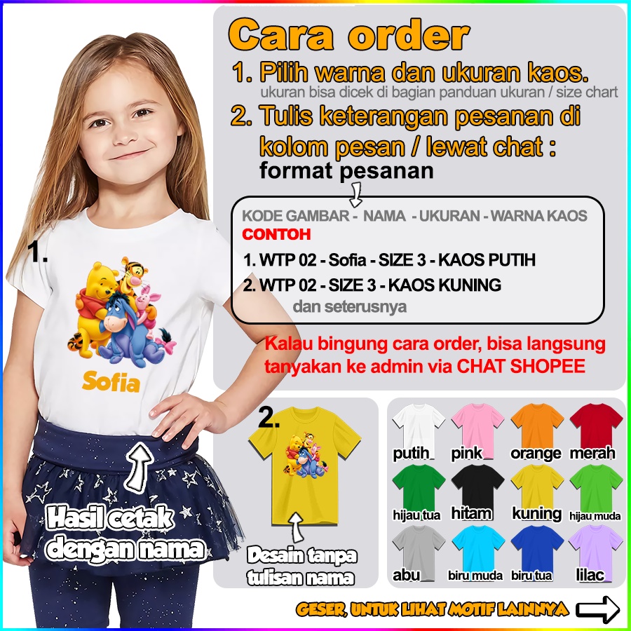 [FREE NAMA!!] Baju Kaos COUPLE  ANAK DAN DEWASA WINNIE THE POOH BANYAK MOTIF
