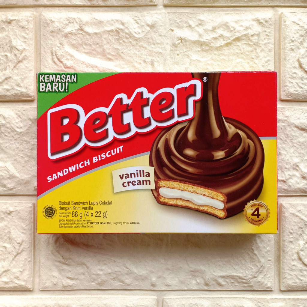 

Better 88gr Sandwich Biscuit Vanilla Cream Biskuit Cokelat Coklat Krim Vanila Snack Cemilan Makanan